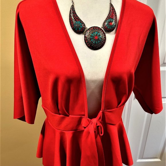 SHEIN Red Tie Front Large Jacket - Picture 1 of 2